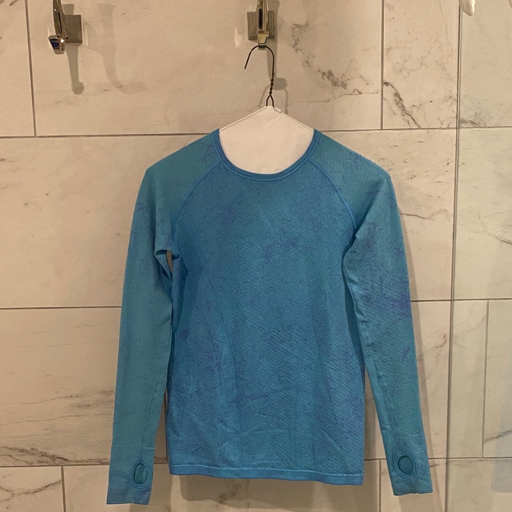 Ivivva Blue Long Sleeve Textured Tee With Dark Accents